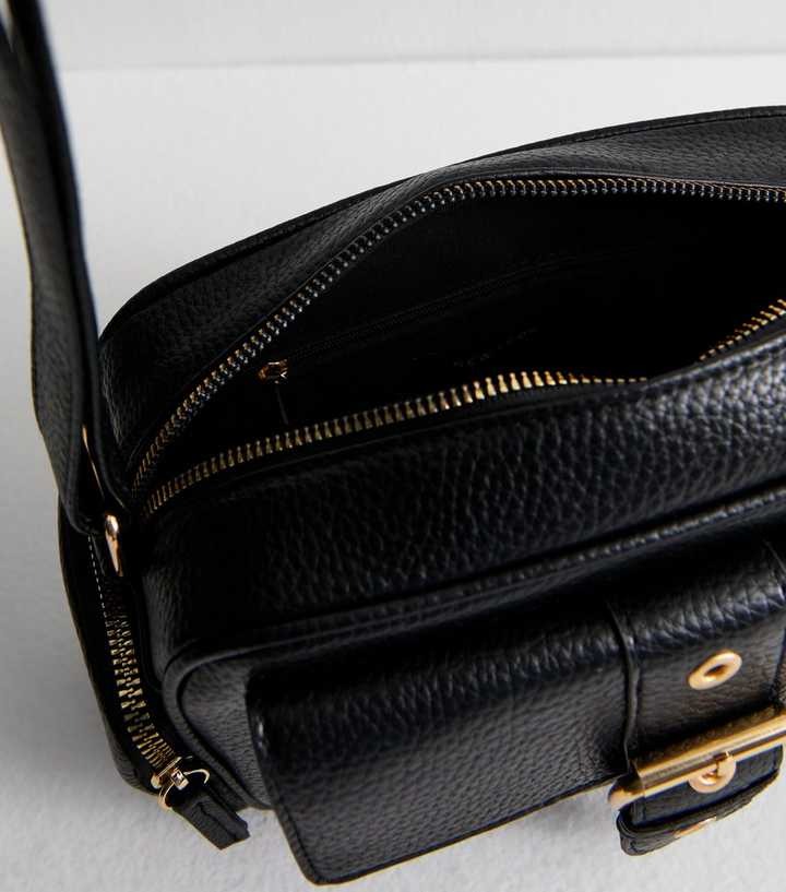 black faux leather pocket detail